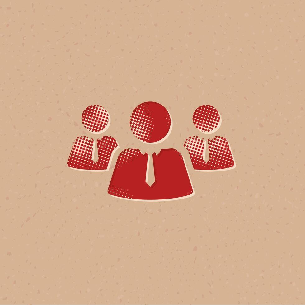 Teamwork halftone style icon with grunge background vector illustration