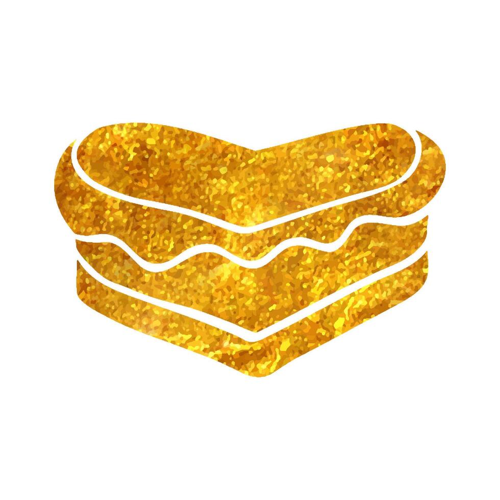 Hand drawn Cake icon in gold foil texture vector illustration