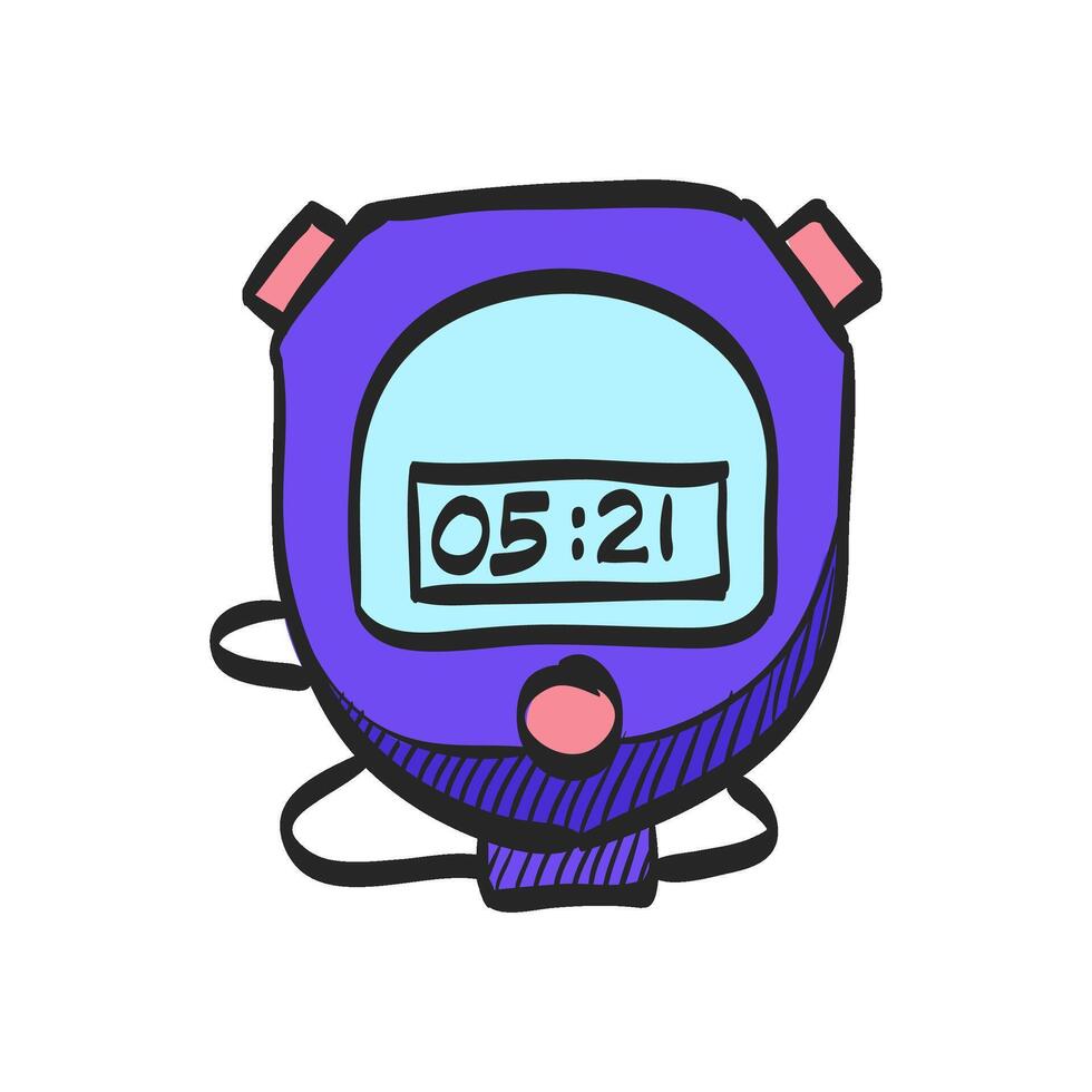 Stopwatch icon in hand drawn color vector illustration