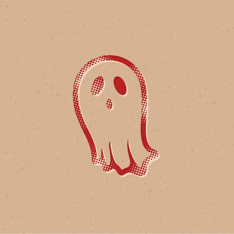 Víspera de Todos los Santos fantasma trama de semitonos estilo icono con grunge antecedentes vector ilustración