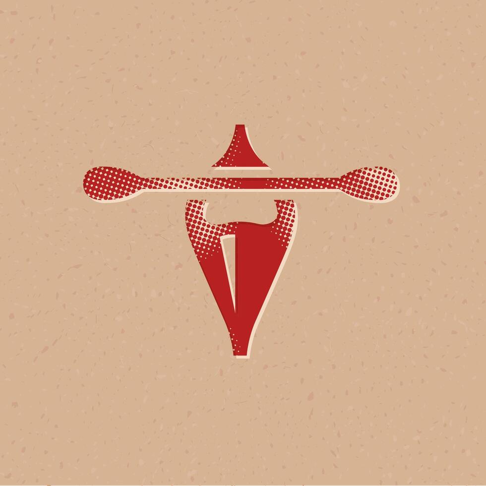 Canoe halftone style icon with grunge background vector illustration