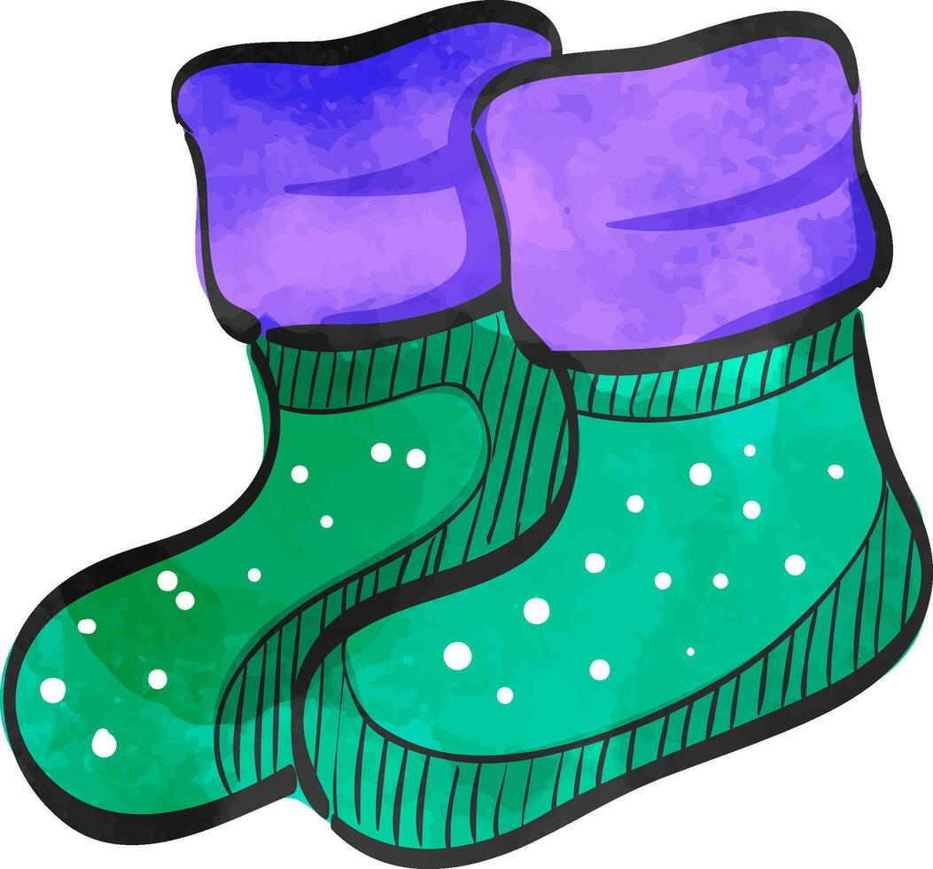 Winter sock icon in doodle sketch lines. vector