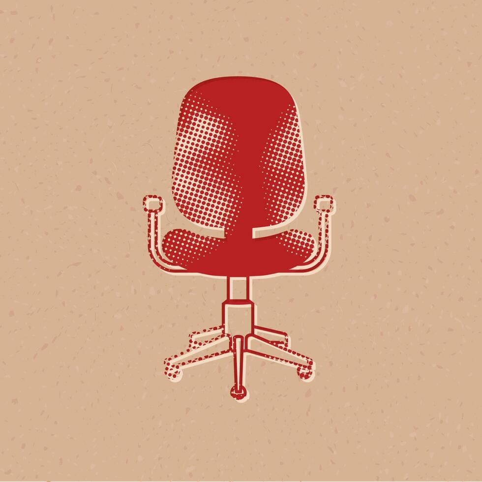 Office chair halftone style icon with grunge background vector illustration