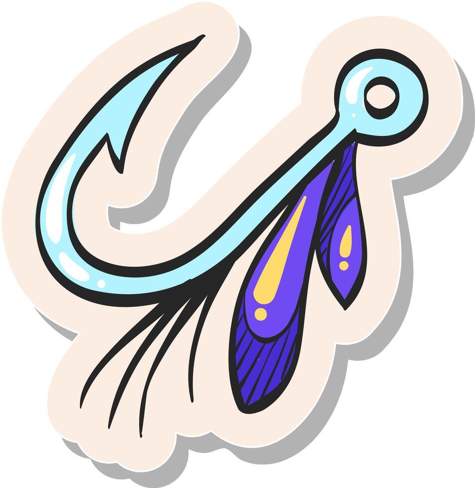 Hand drawn Fishing lure icon in sticker style vector illustration