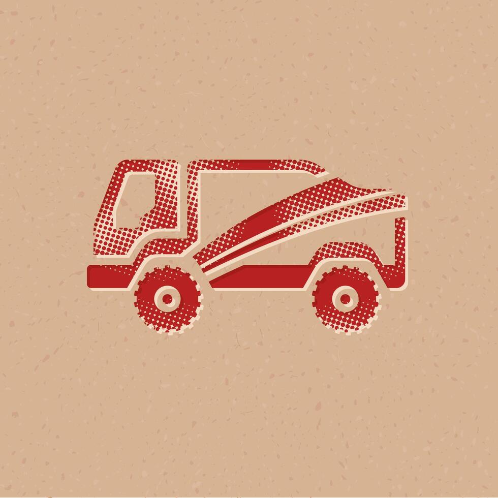 Rally truck halftone style icon with grunge background vector illustration