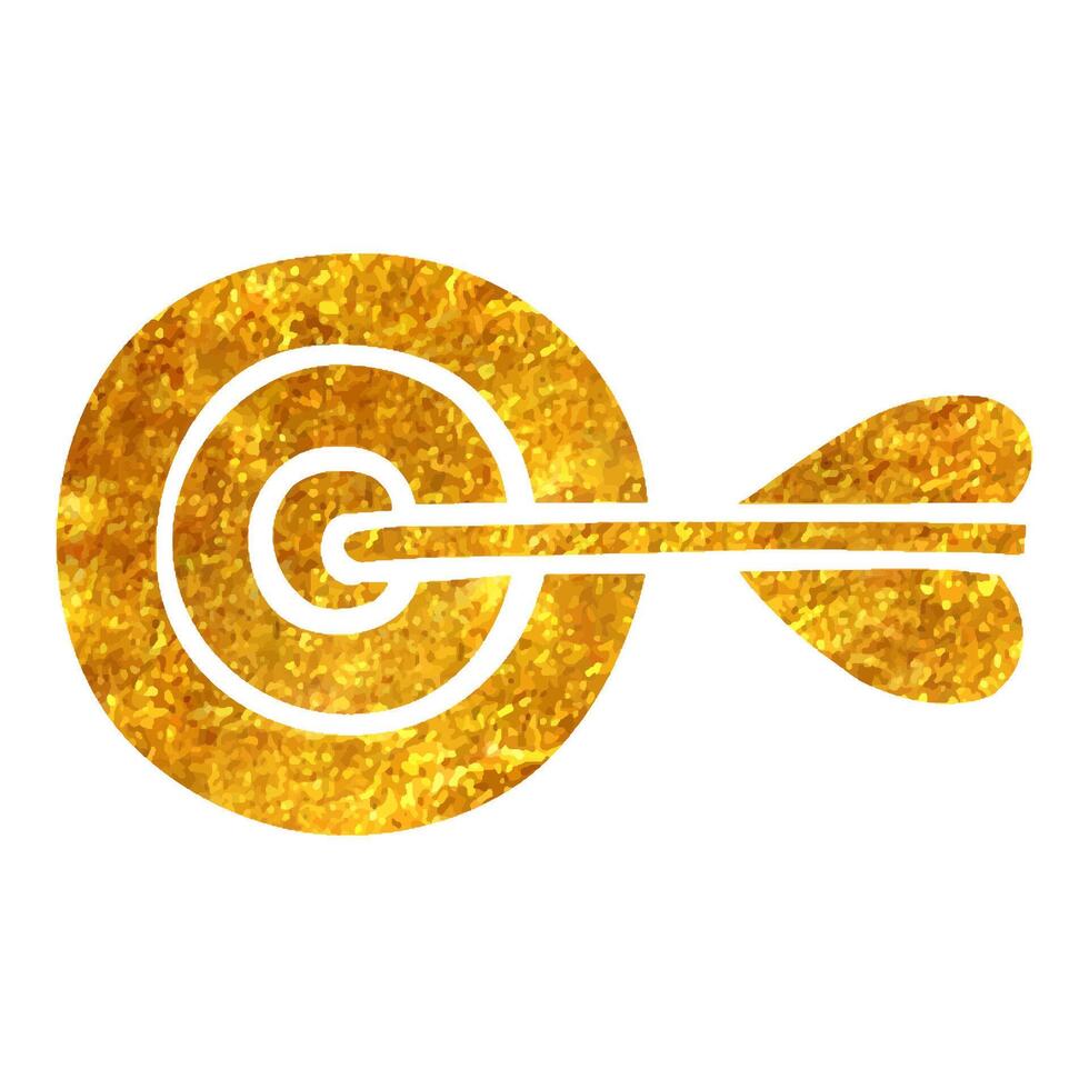 Hand drawn Arrow bullseye icon in gold foil texture vector illustration