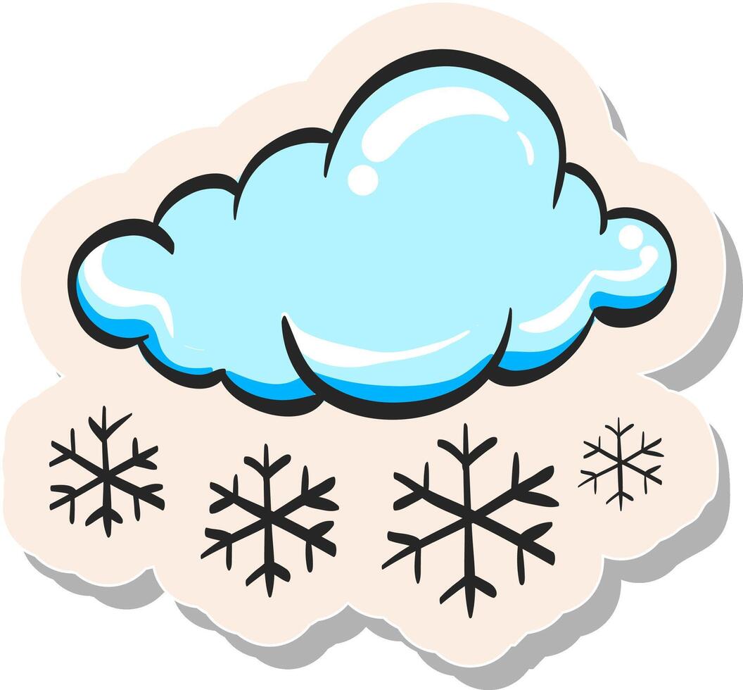 mano dibujado pegatina estilo icono clima nublado nevando vector