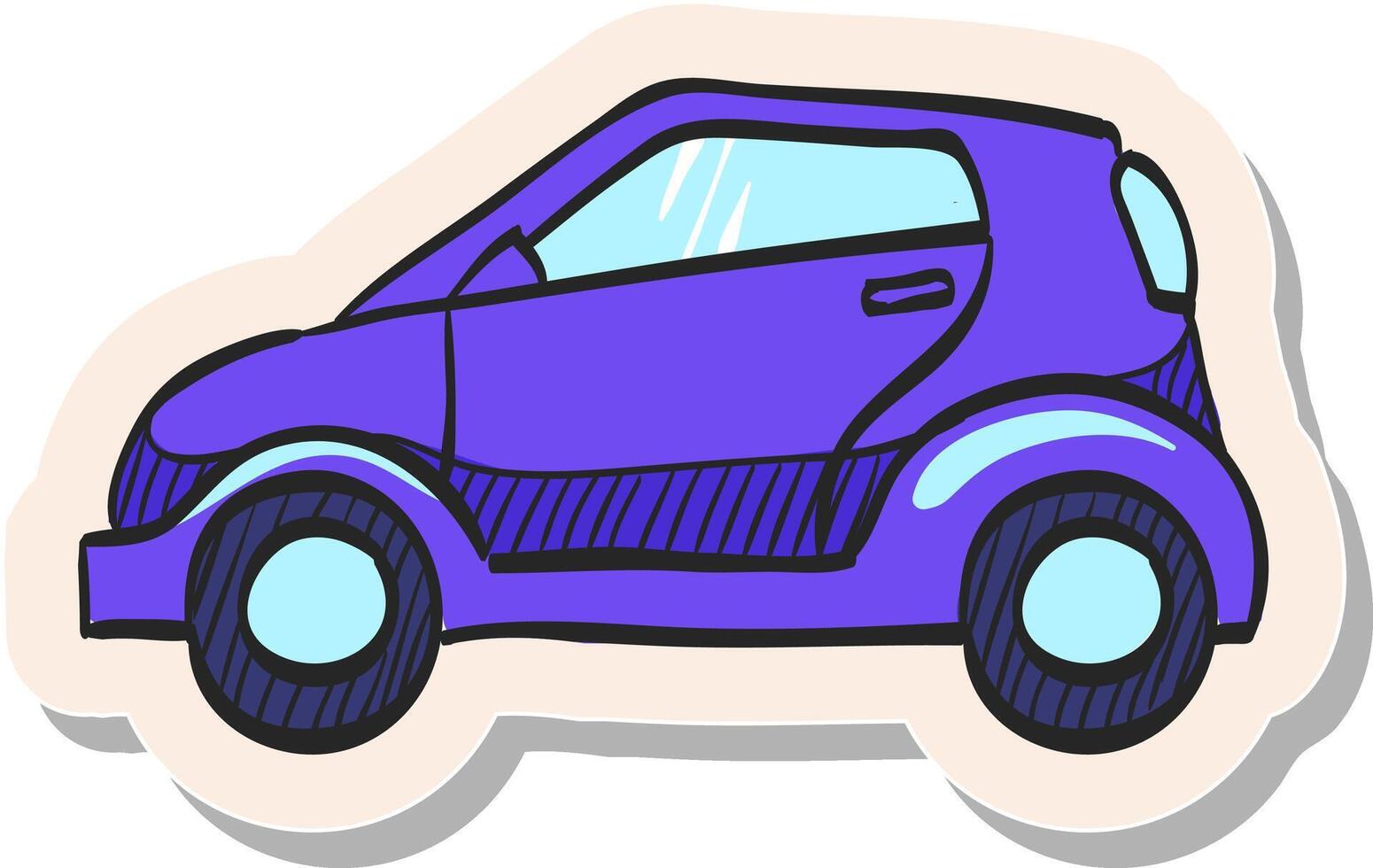 Hand drawn Green car icon in sticker style vector illustration