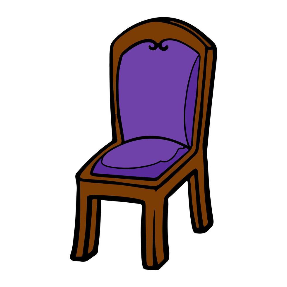 Purple wooden chair hand drawn vector color illustration