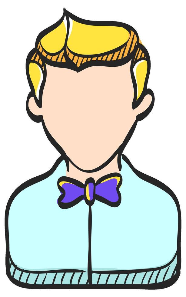 Waiter avatar icon in hand drawn color vector illustration