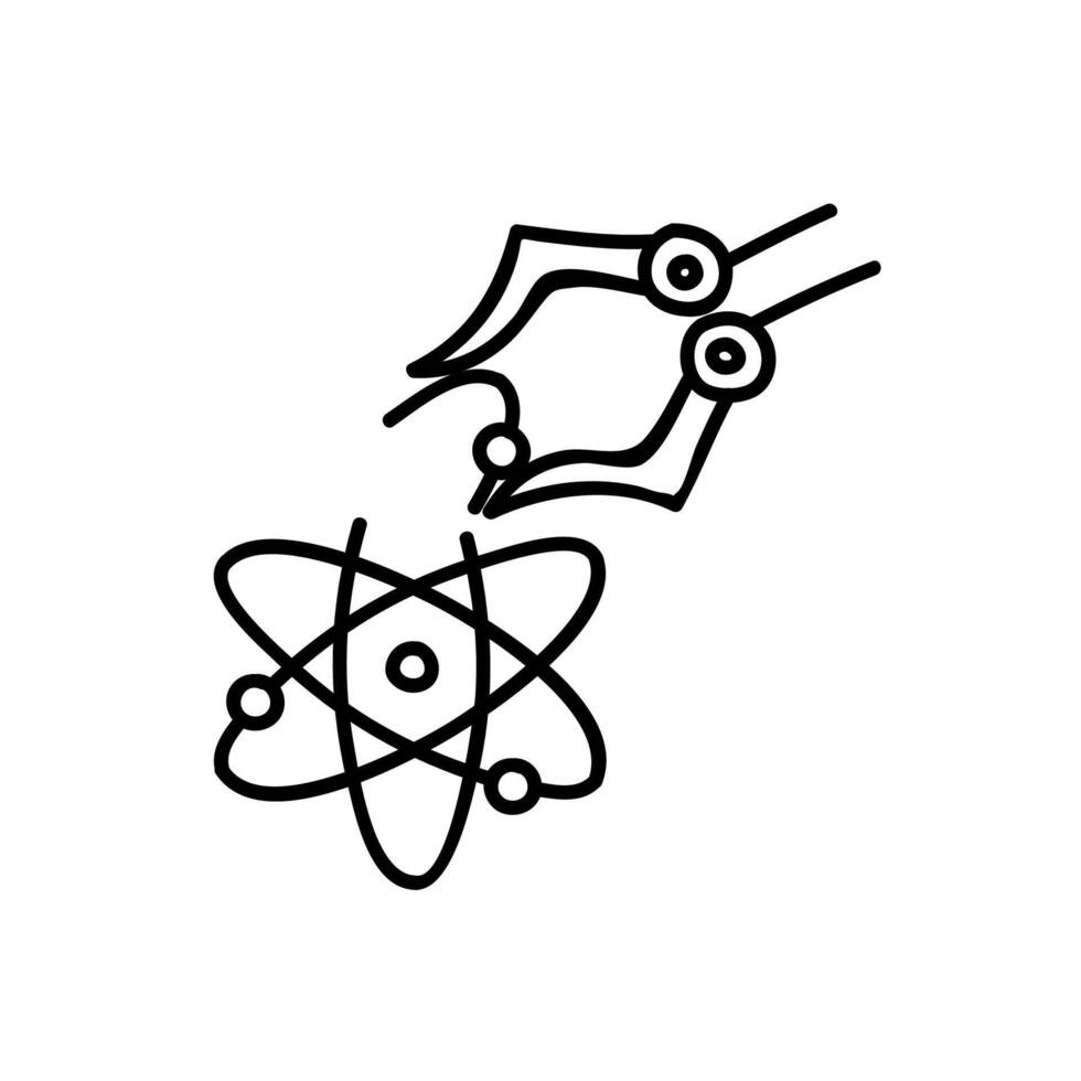 Artificially modified atom icon. Hand drawn vector illustration. Editable line stroke.