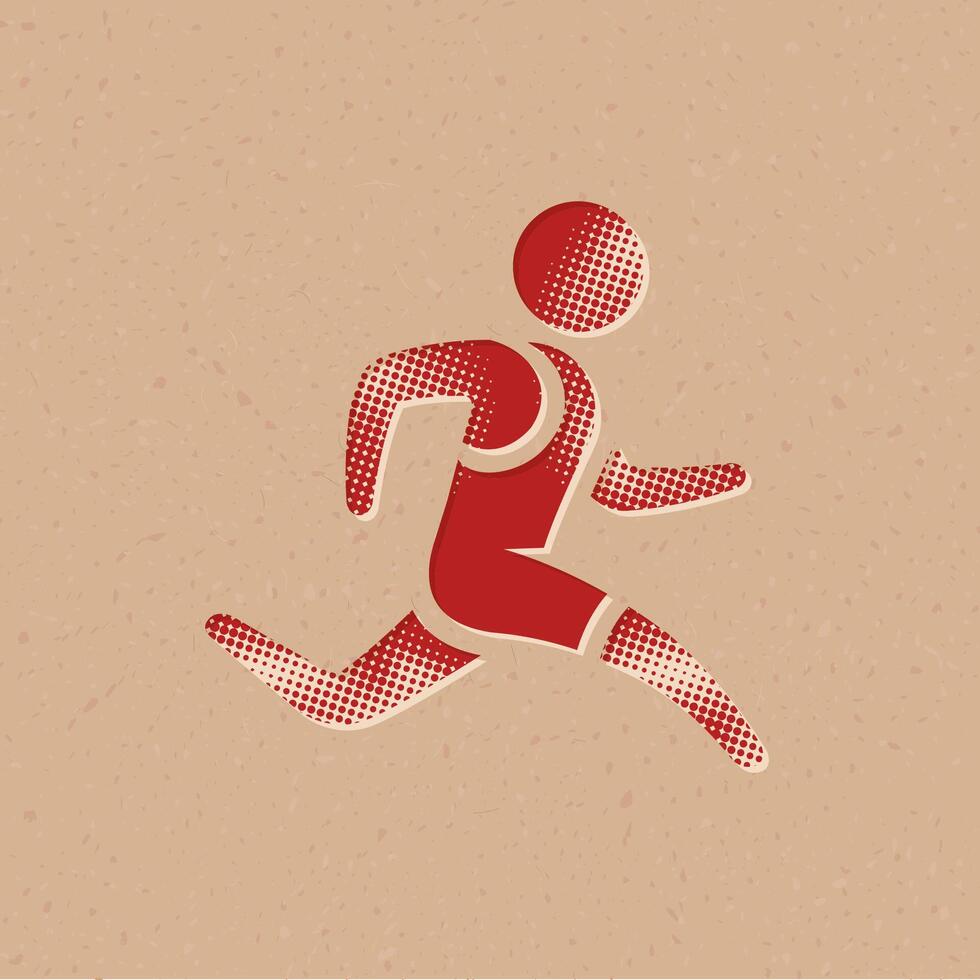 Running athlete halftone style icon with grunge background vector illustration