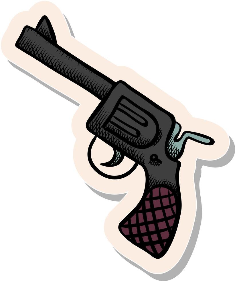 Hand drawn sticker style arm gun in vintage vector illustration