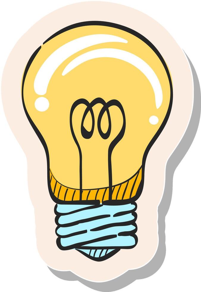 Hand drawn Light bulb icon in sticker style vector illustration