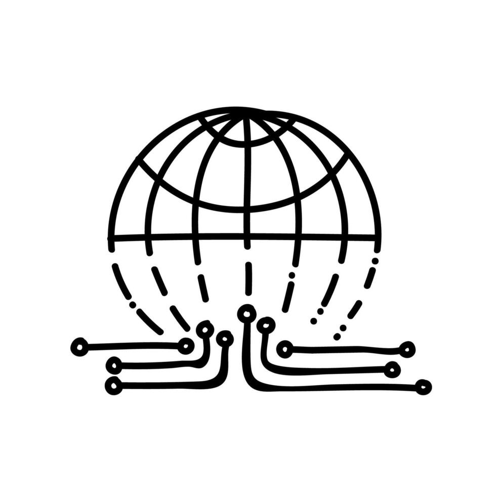 Cyber world icon. Metaverse. Hand drawn vector illustration. Editable line stroke.