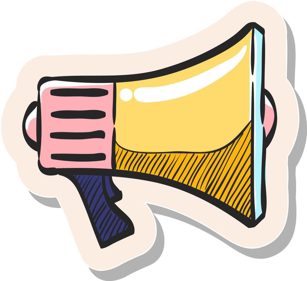 Hand drawn Megaphone icon in sticker style vector illustration