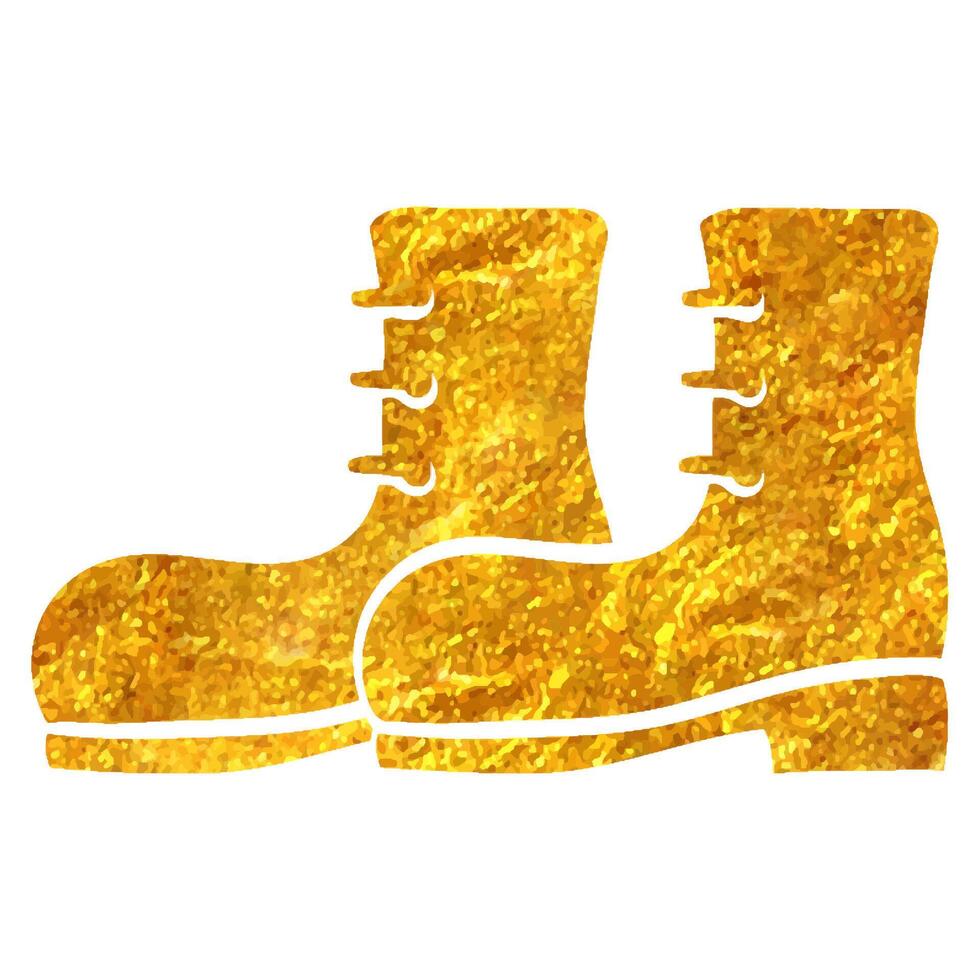 Hand drawn Boot icon in gold foil texture vector illustration