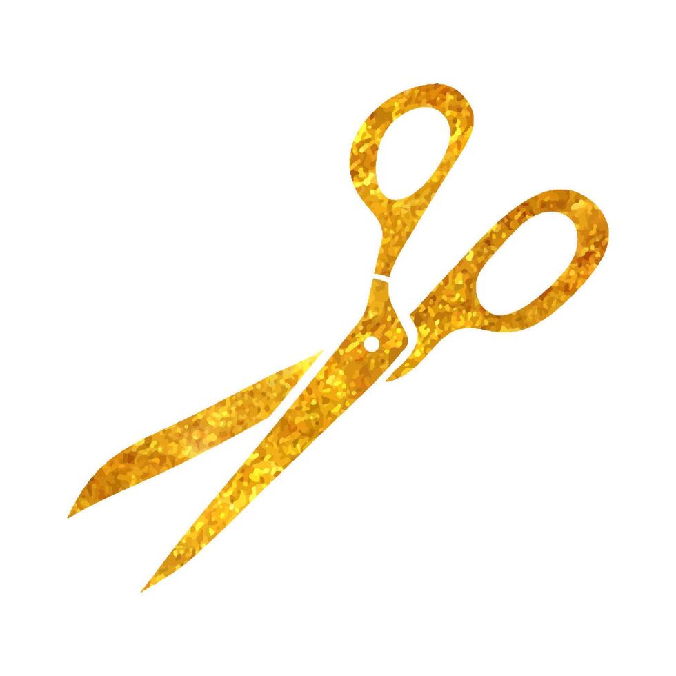 Hand drawn Scissor icon in gold foil texture vector illustration