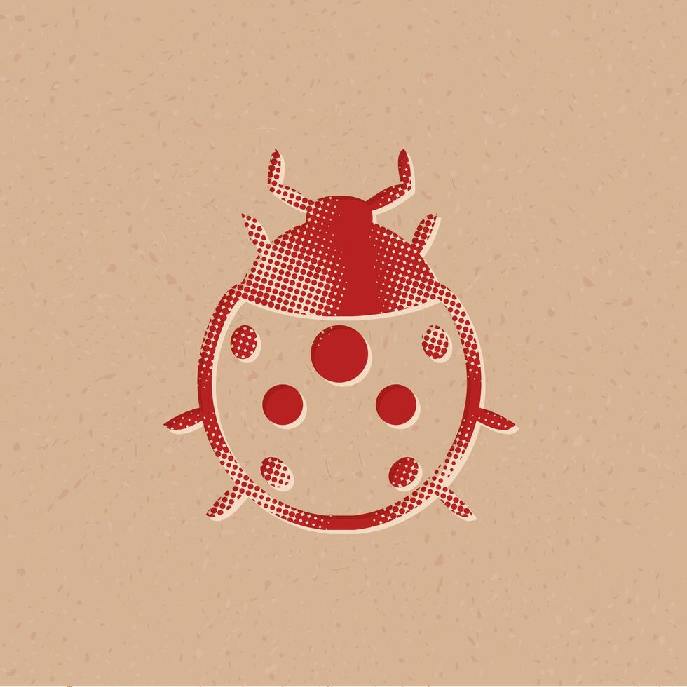 Bug halftone style icon with grunge background vector illustration