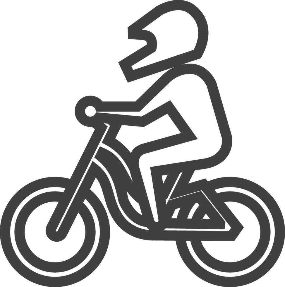 Mountain biker icon in thick outline style. Black and white monochrome vector illustration.