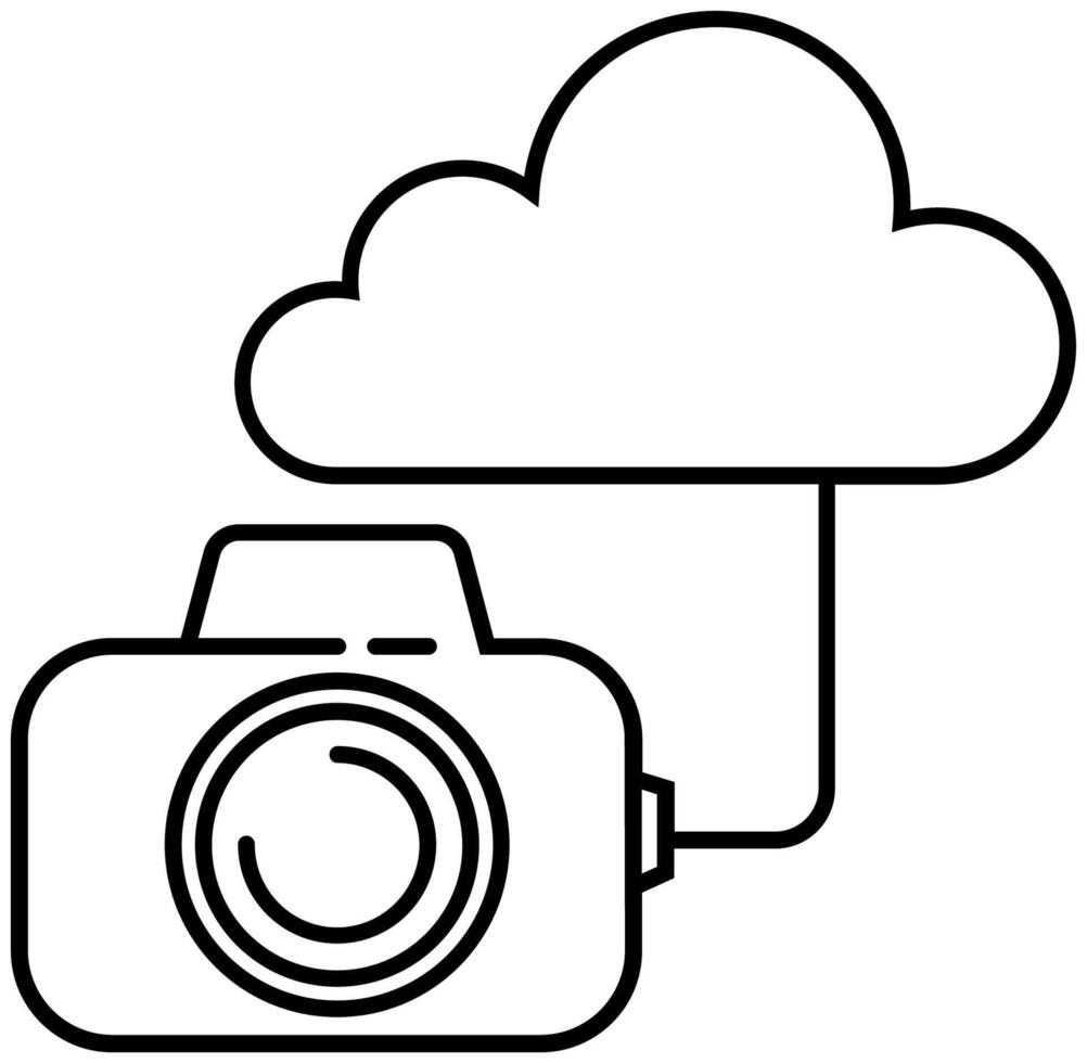 cámara y nube icono serie en Delgado describir. vector