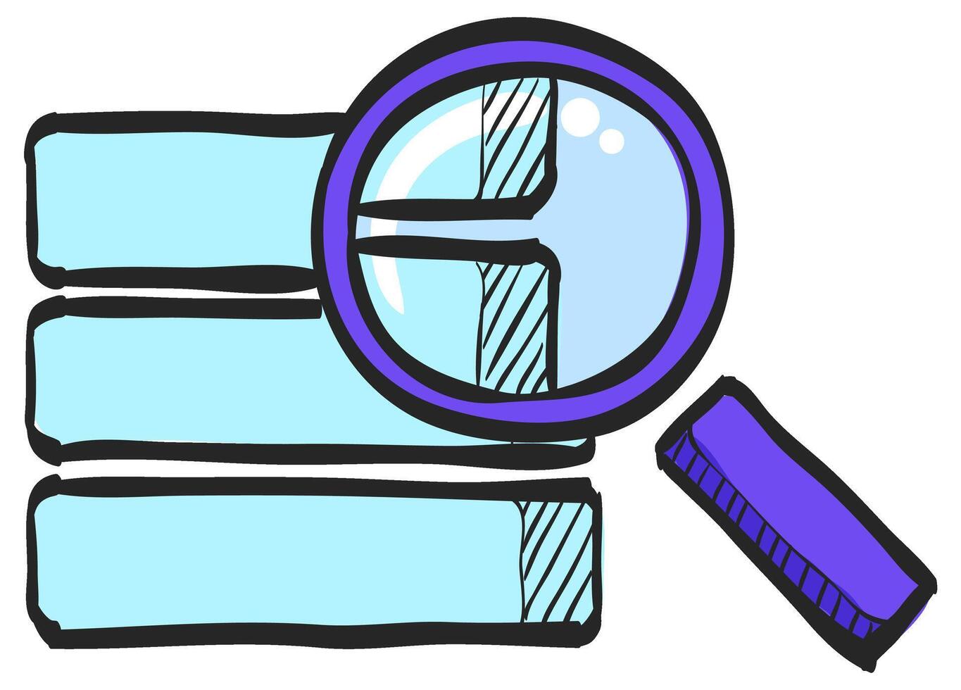 Database search icon in hand drawn color vector illustration