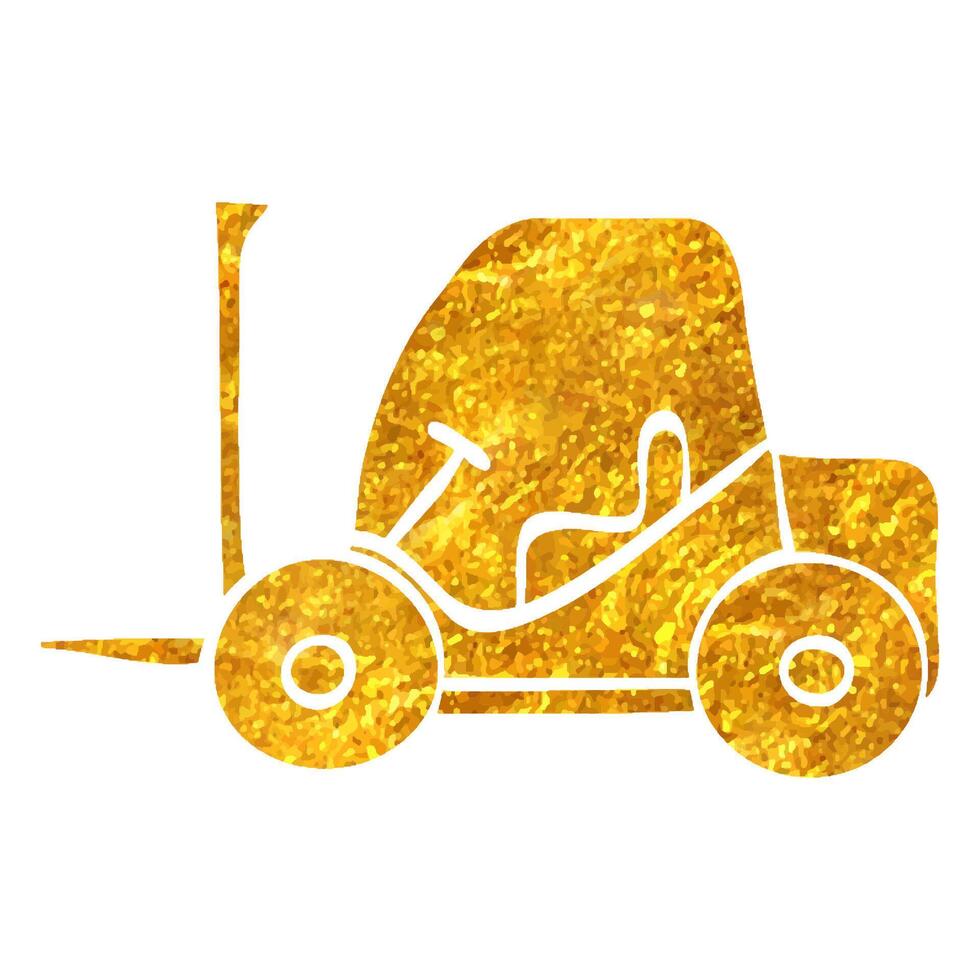 Hand drawn Forklift icon in gold foil texture vector illustration