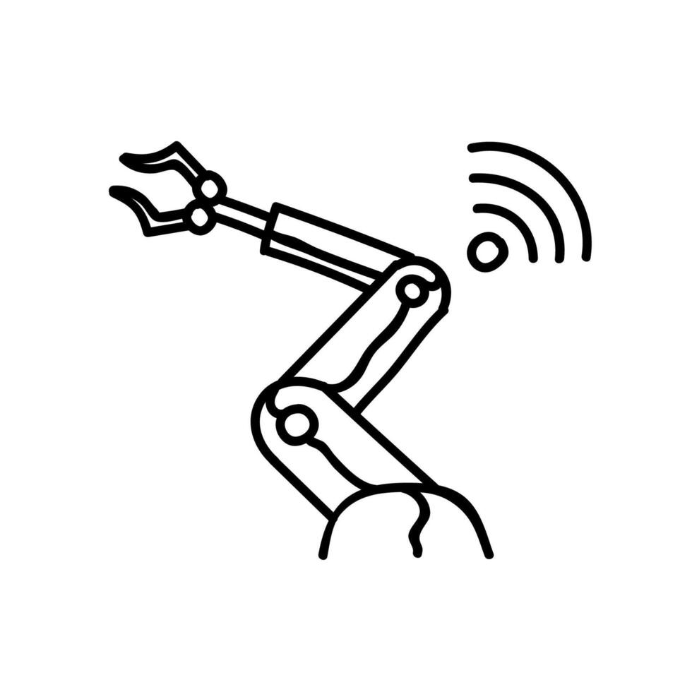 Wireless connected robotic arm icon. Hand drawn vector illustration. Editable line stroke.