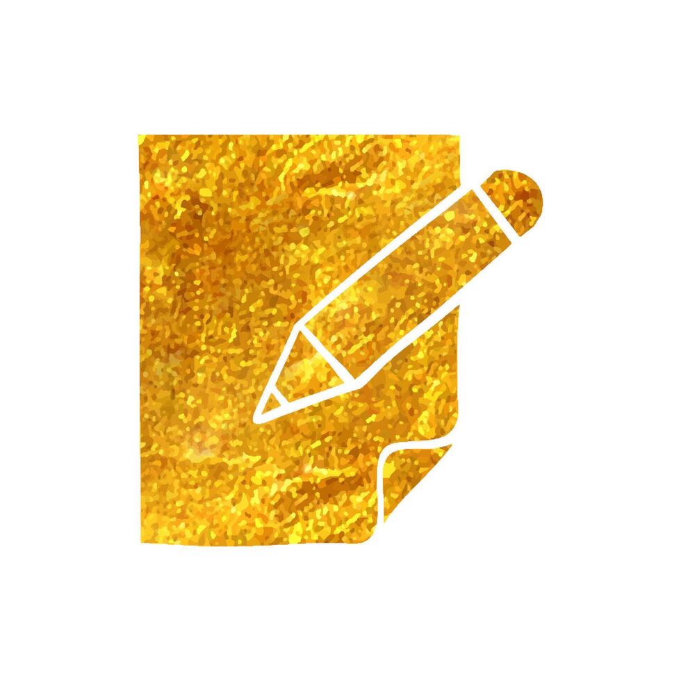 Hand drawn Document edit icon in gold foil texture vector illustration