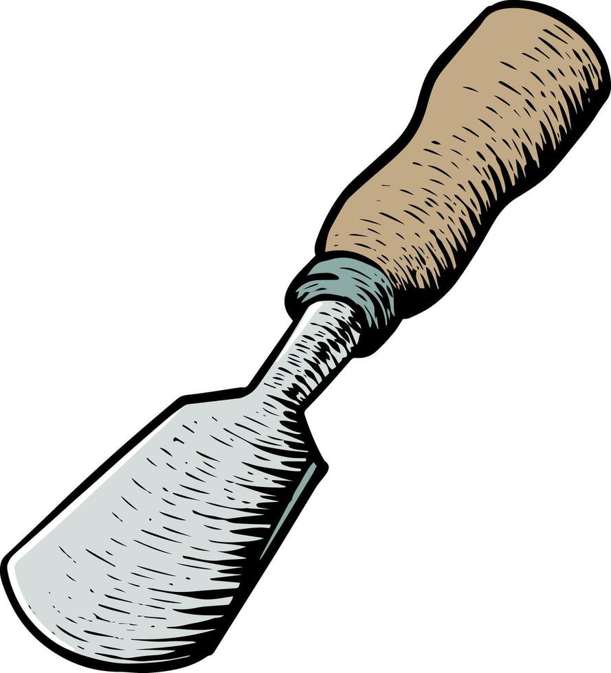 Half round chisel in woodcut drawing style color vector illustration