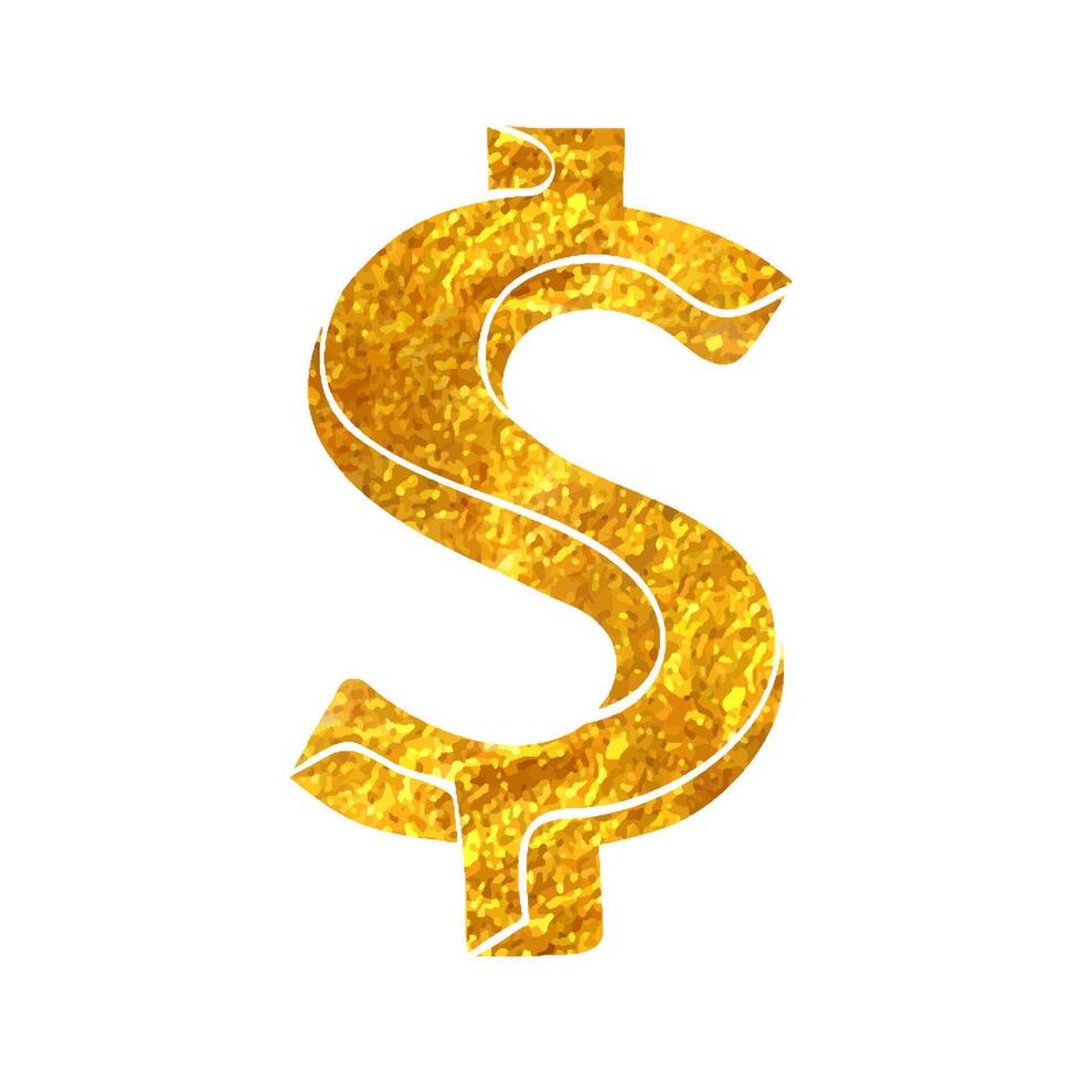 mano dibujado dólar firmar icono en oro frustrar textura vector ilustración