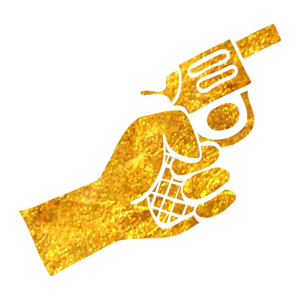 Hand drawn Starting gun icon in gold foil texture vector illustration
