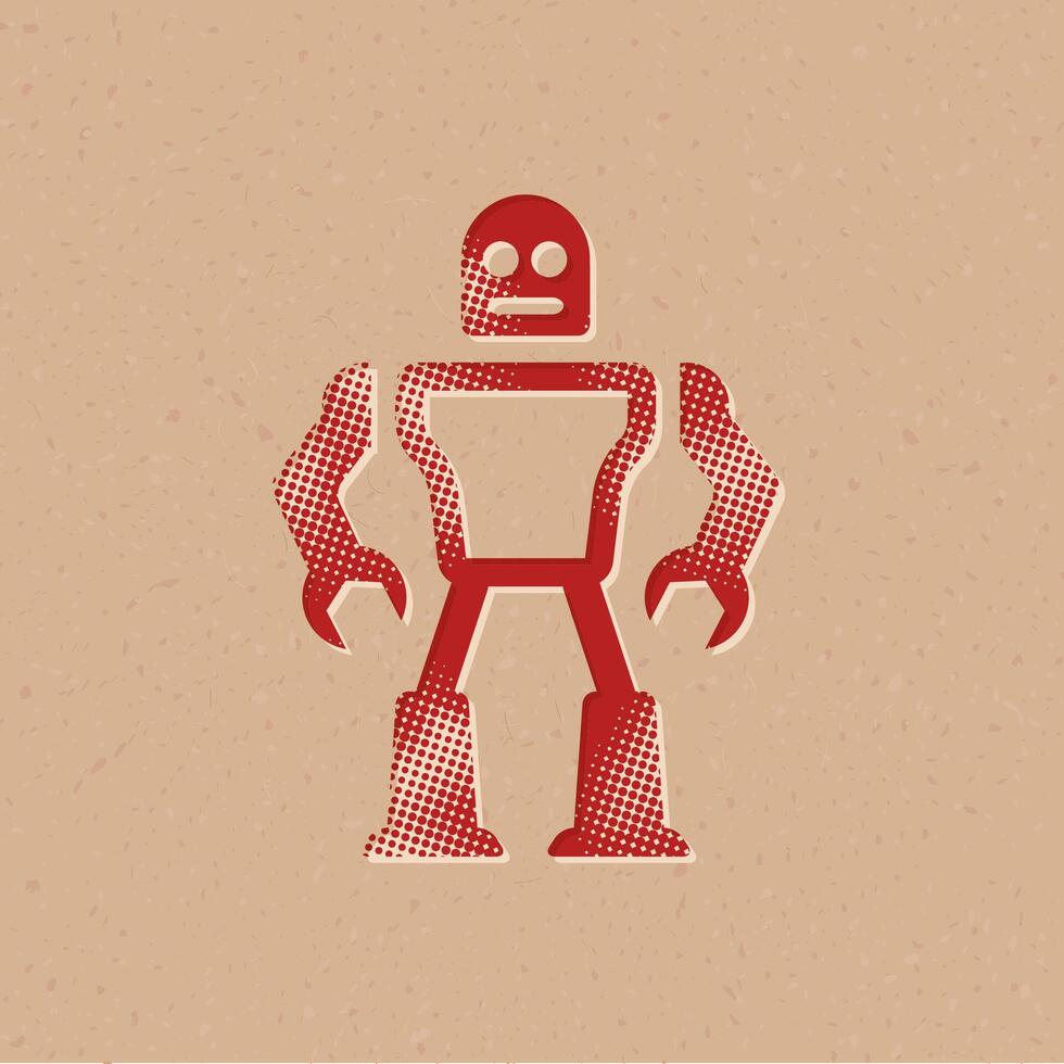 Toy robot halftone style icon with grunge background vector illustration