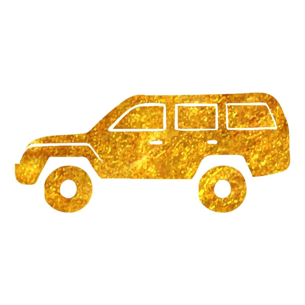 Hand drawn Military vehicle icon in gold foil texture vector illustration