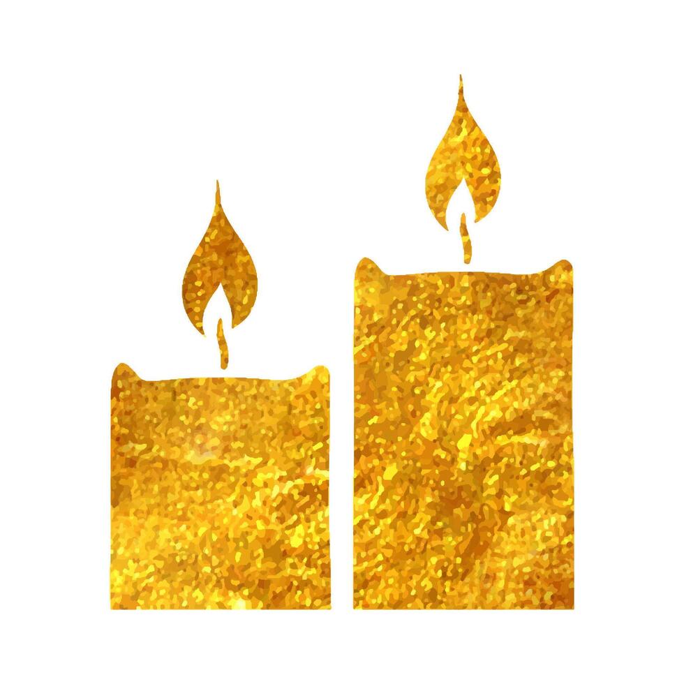 Hand drawn Candles icon in gold foil texture vector illustration