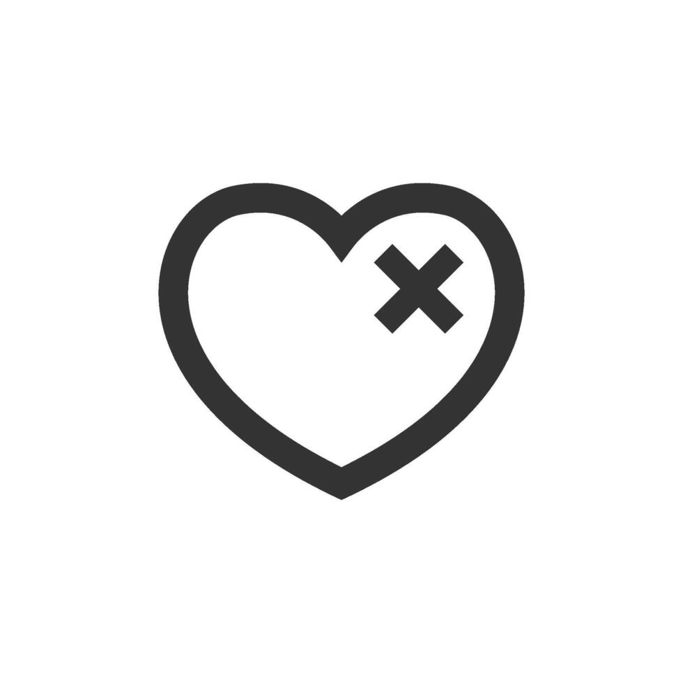 Broken heart icon in thick outline style. Black and white monochrome vector illustration.