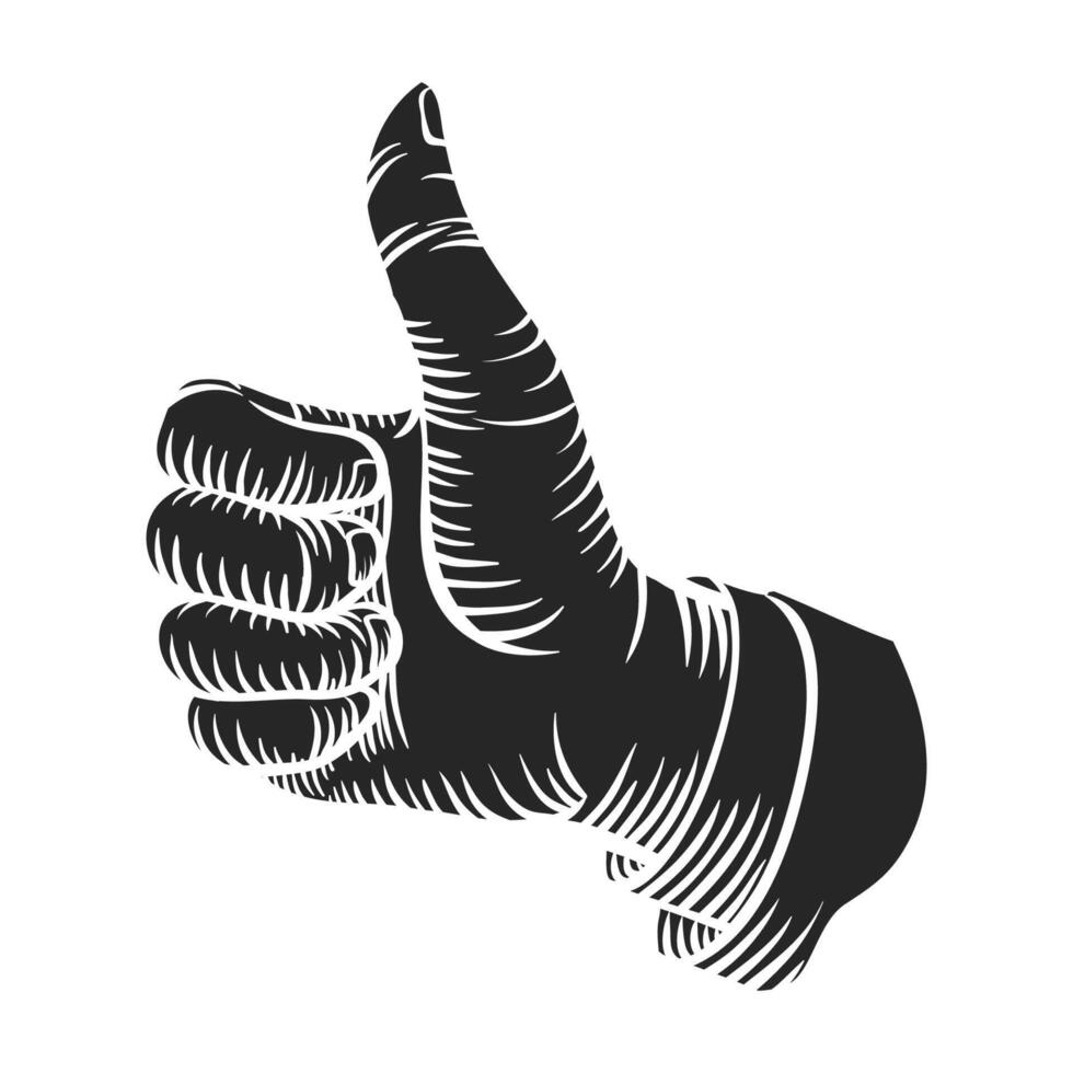 Hand drawn thumb up hand in retro sketch vector illustration