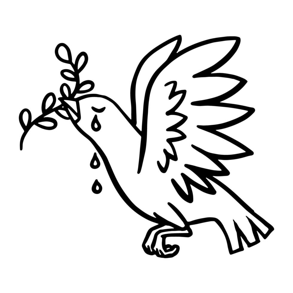 Dove olive peace concept. Hand drawn vector illustration.