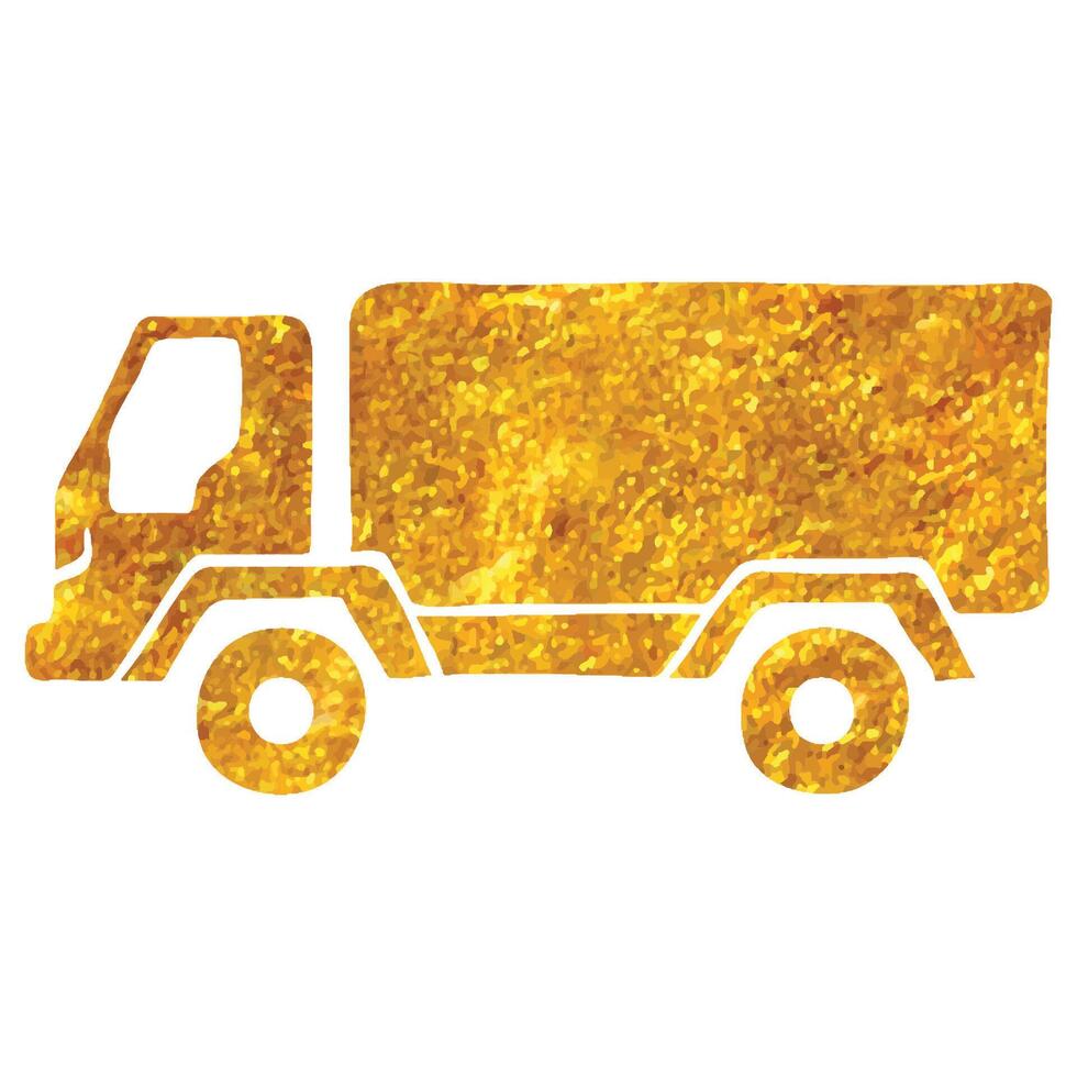 mano dibujado militar camión icono en oro frustrar textura vector ilustración