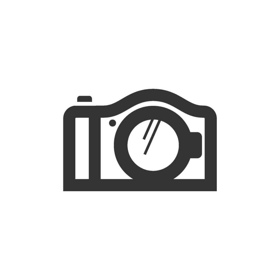 Camera icon in thick outline style. Black and white monochrome vector illustration.