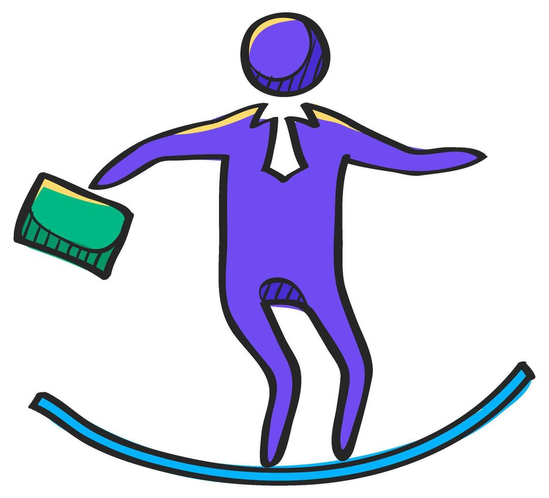 Businessman challenge icon in hand drawn color vector illustration