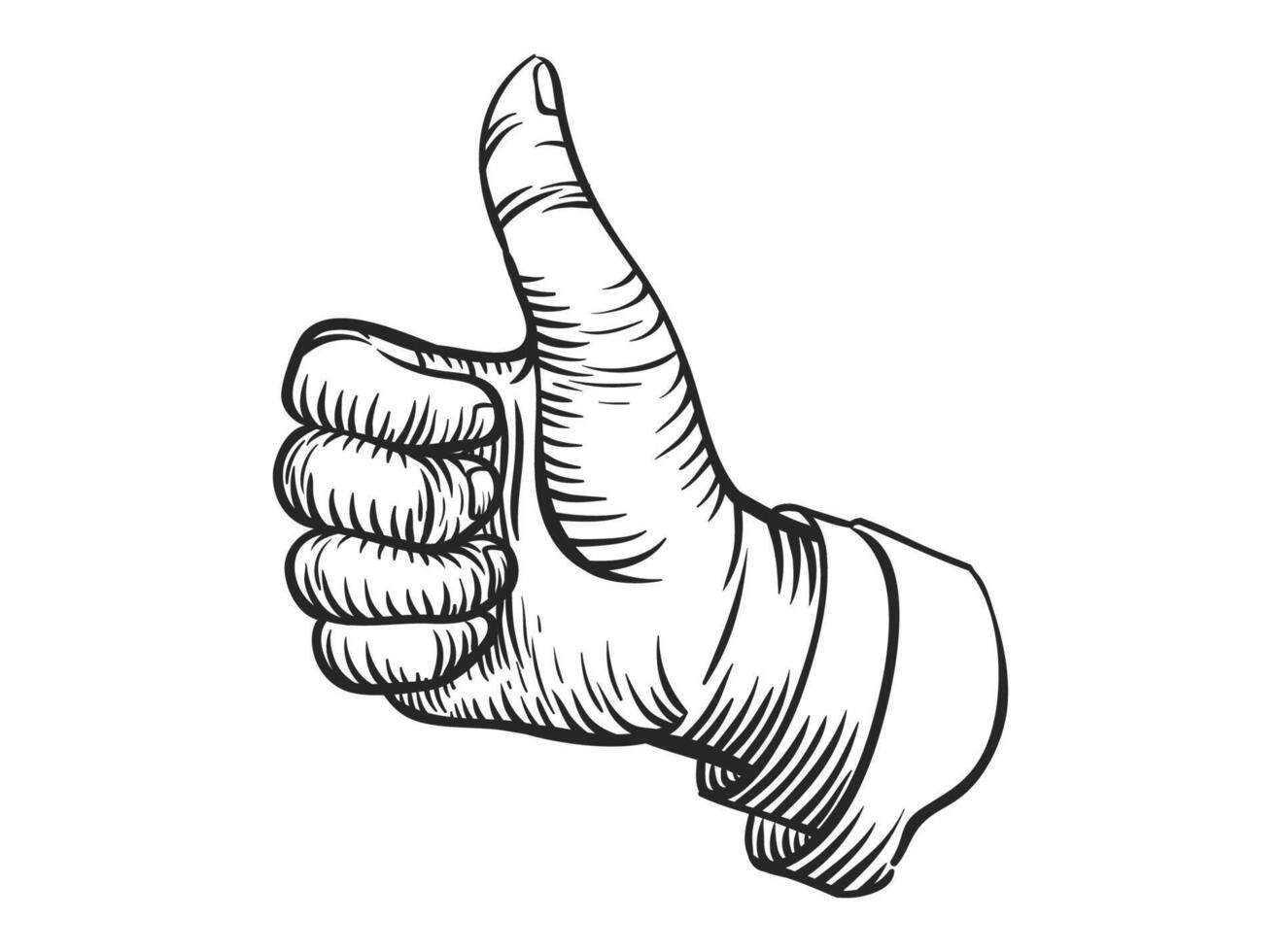 Thumb up hand in retro sketch vector