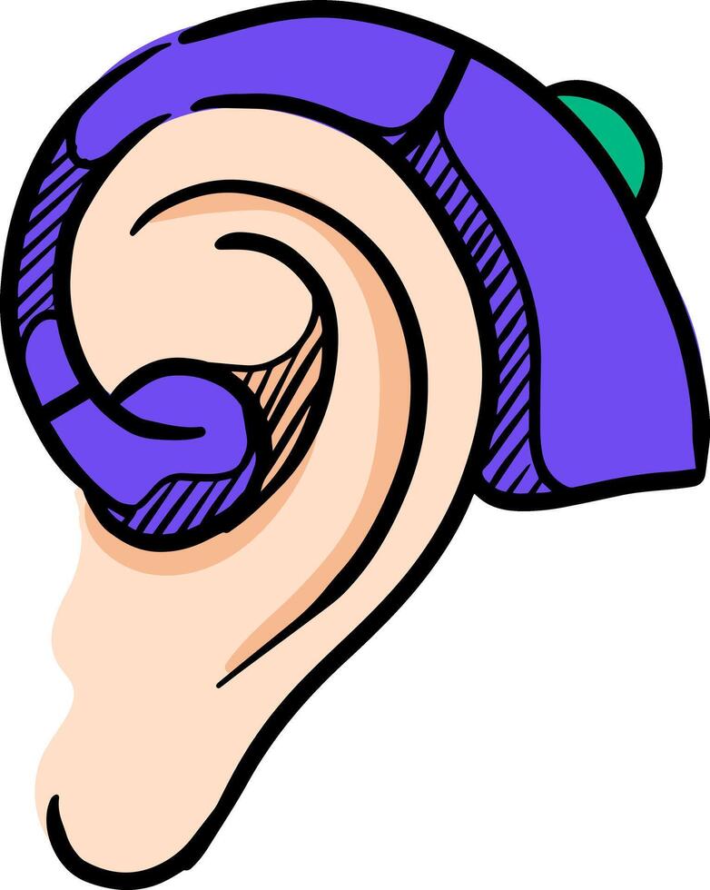 Hearing aid hand drawn color vector illustration