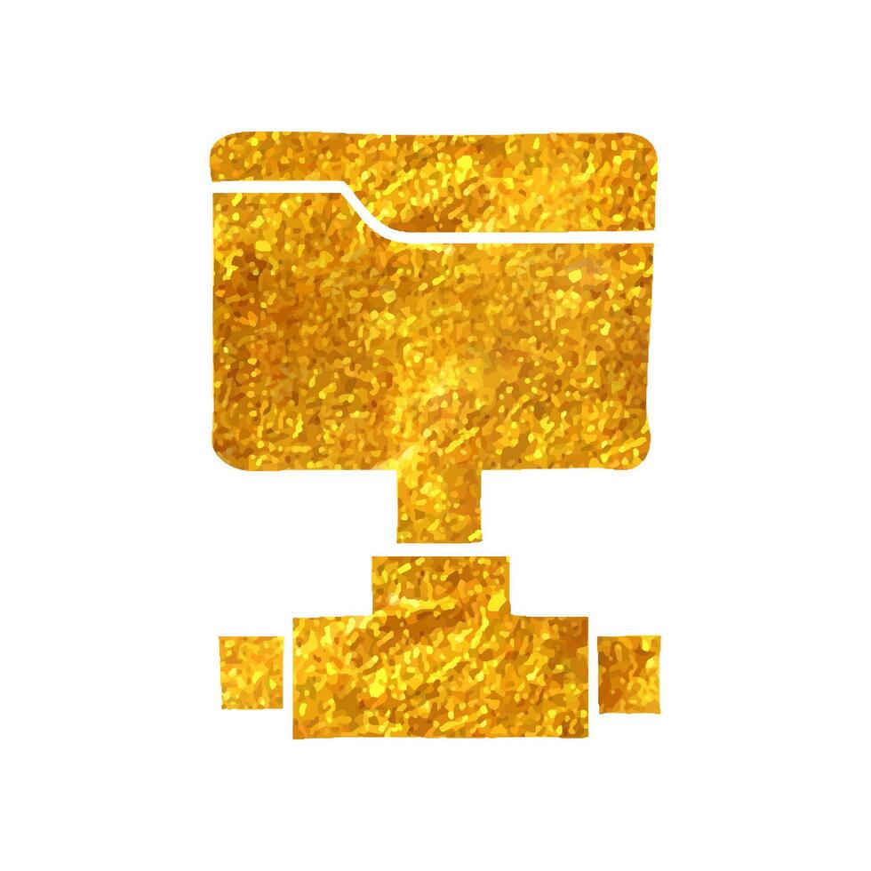 Hand drawn Shared folder icon in gold foil texture vector illustration