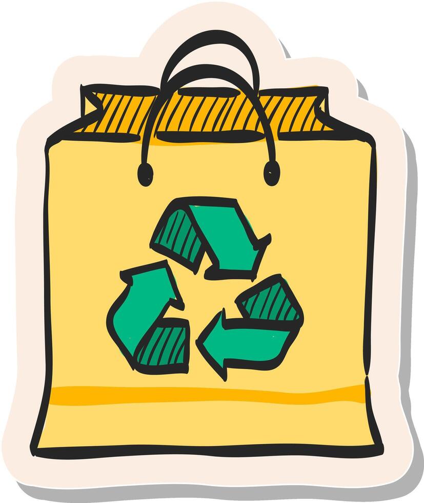 Hand drawn Recycle symbol icon in sticker style vector illustration