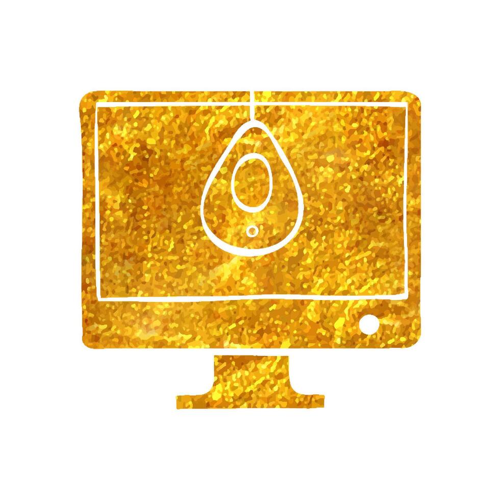 Hand drawn Monitor calibration icon in gold foil texture vector illustration