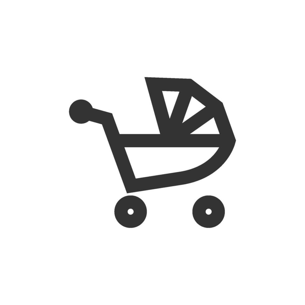 Baby stroller icon in thick outline style. Black and white monochrome vector illustration.