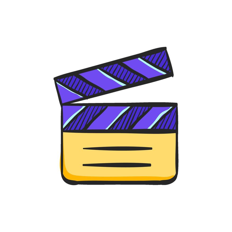 Cinema film icon in hand drawn color vector illustration