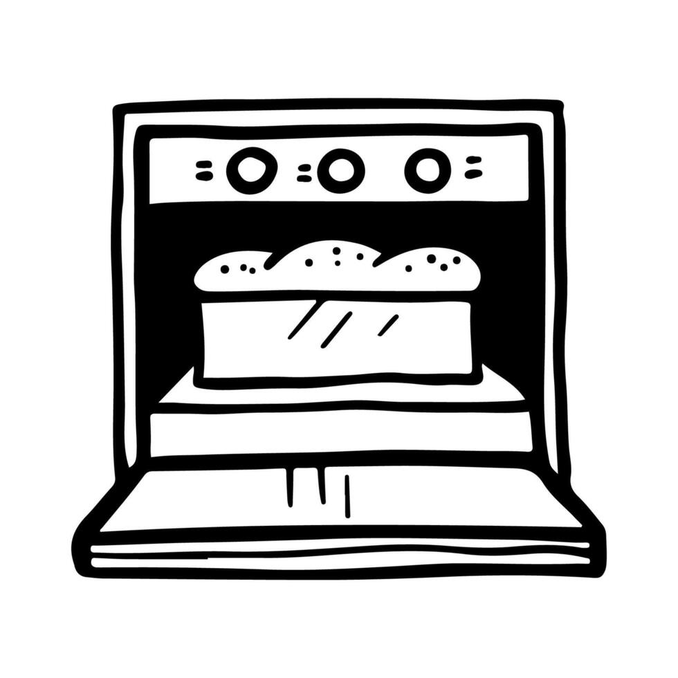 un pan horneado en horno. mano dibujado vector ilustración.