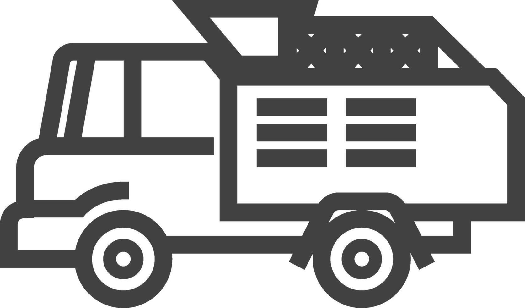 Fireman car truck icon in thick outline style. Black and white monochrome vector illustration.